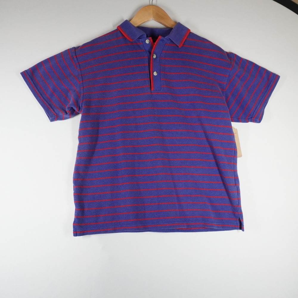 Vintage Santana Polo Shirt Women XL Purple Red Striped Preppy 90s Retro Sporty